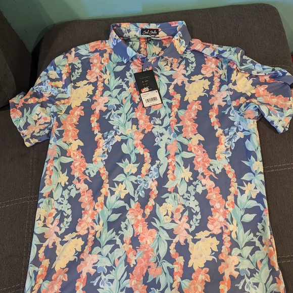New Bad Birdie Never Lei Up Floral Golf Polo Shirt Mens Size Medium Large XL NEW - Picture 6 of 14
